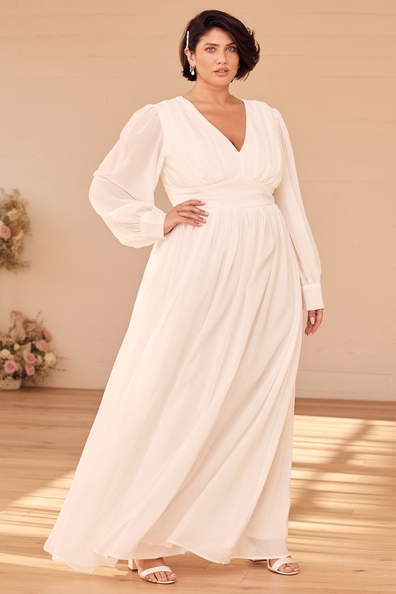 plus size white dress with sleeves
